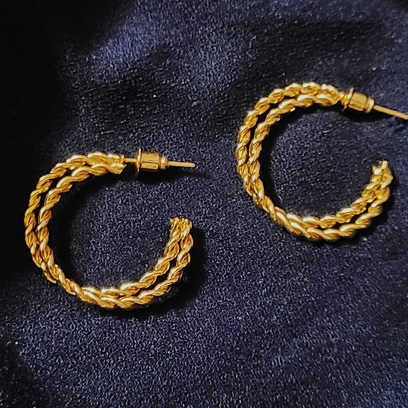 FNIO Gold Color Pearl Metal Hoop Earrings Set - Picture 4 of 11